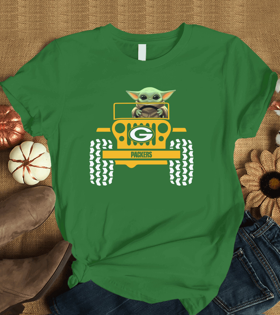 Baby Yoda Driving Green Bay Packers Jeep T-Shirt