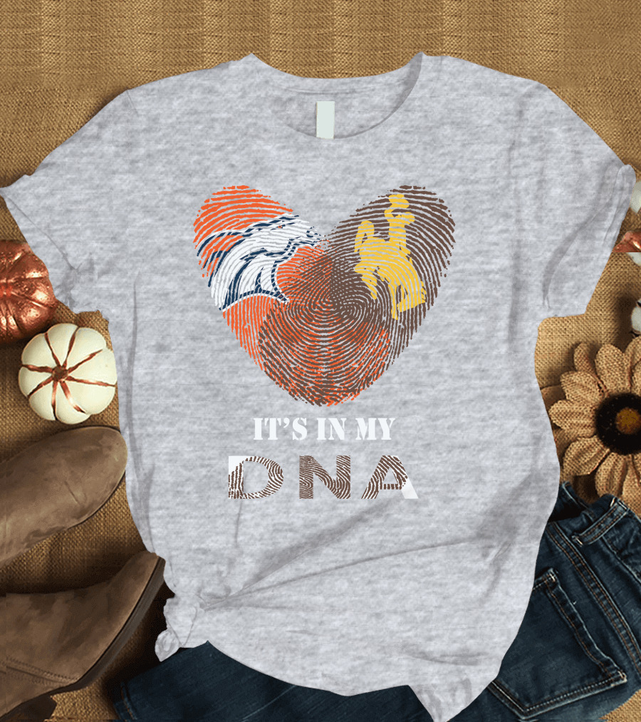 Denver Broncos and Wyoming Cowboys It's In My DNA Fingerprint Heart T-Shirt