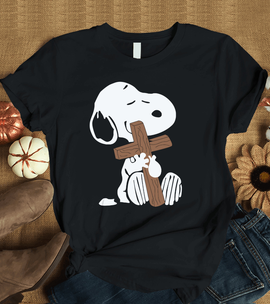 Snoopy Hugging Wooden Cross T-Shirt