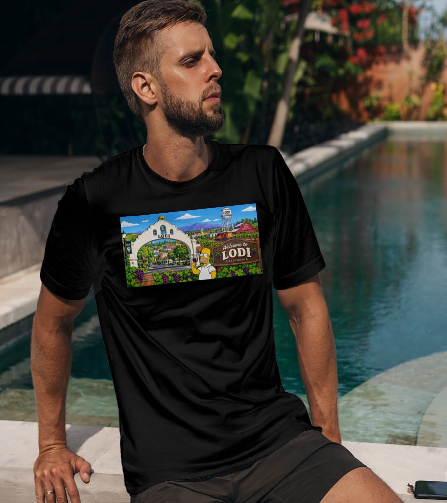 Welcome To Lodi California Homer Wine Country Scene T-Shirt