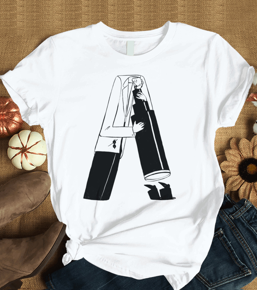 Astronomer Character with Telescope and Suit Styling T-Shirt