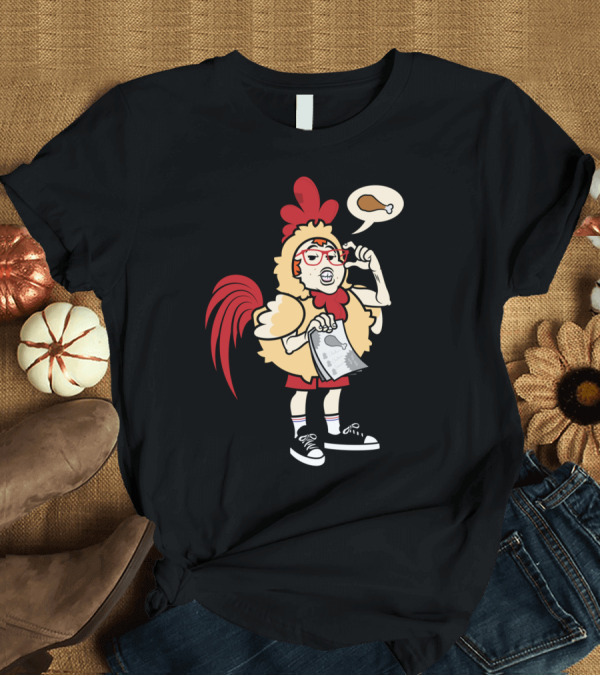 T-Shirt: Chicken Suit Holding Menu with Drumstick Thought Bubble T-Shirt Chicken Suit Holding Menu with Drumstick Thought Bubble T-Shirt