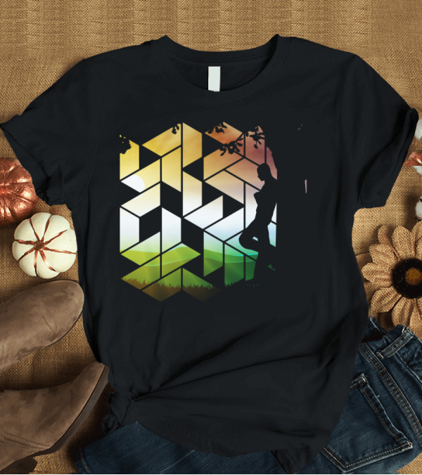 T-Shirt: Geometric Nature Silhouette with Sunset and Trees T-Shirt Geometric Nature Silhouette with Sunset and Trees T-Shirt