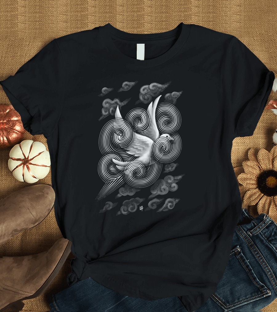 Crossing Clouds Spiral Dove Design by Ilustrata Studios T-Shirt