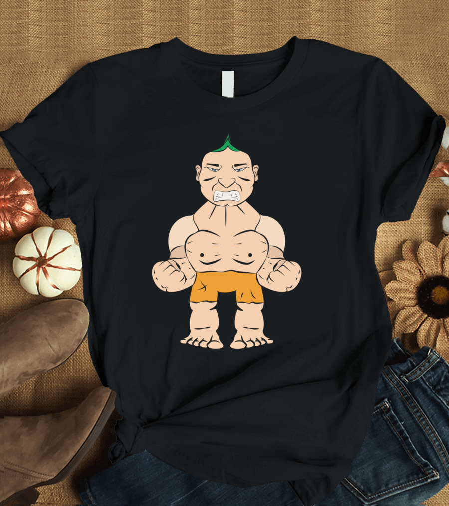 Too Nervous T Grumpy Cartoon Wrestler in Orange Shorts T-Shirt