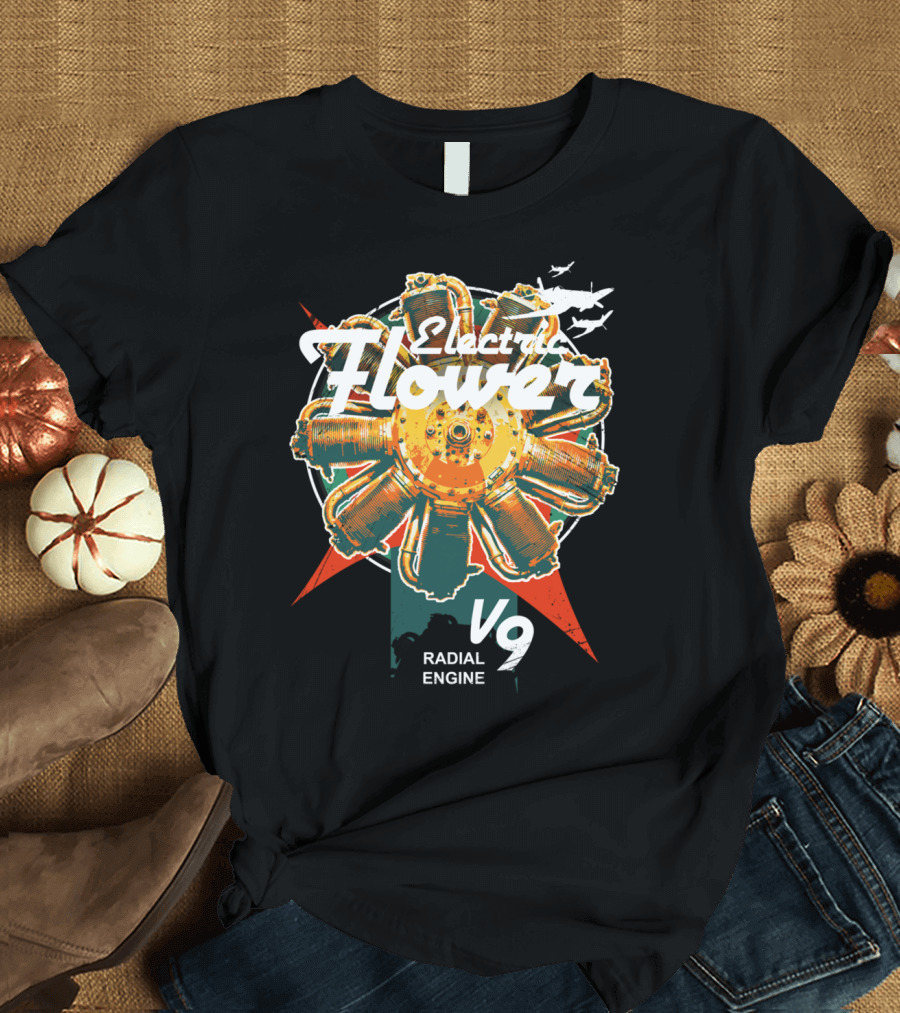 Electric Flower V9 Radial Engine Airplane T-Shirt
