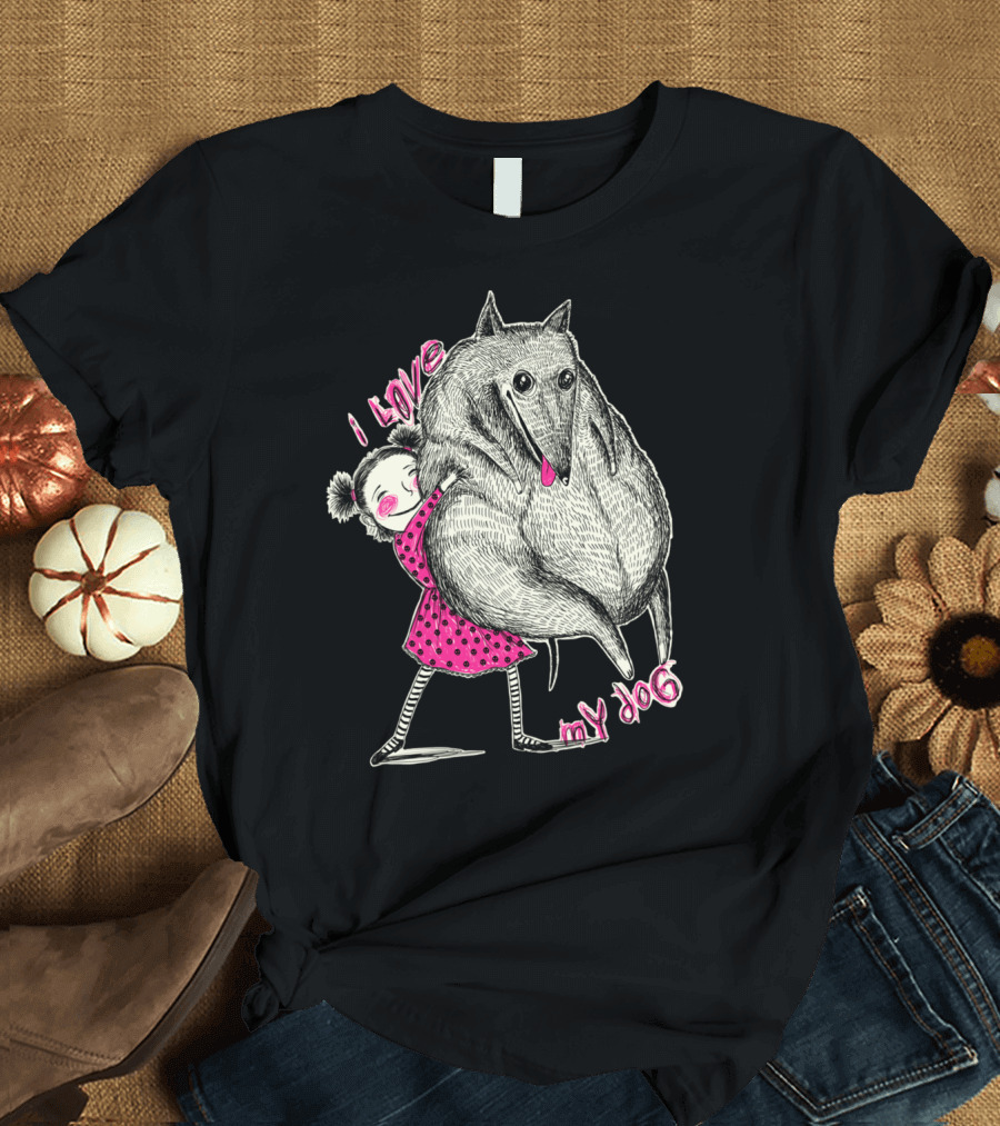 I Love My Dog Hug Cute Pink Dress T-Shirt