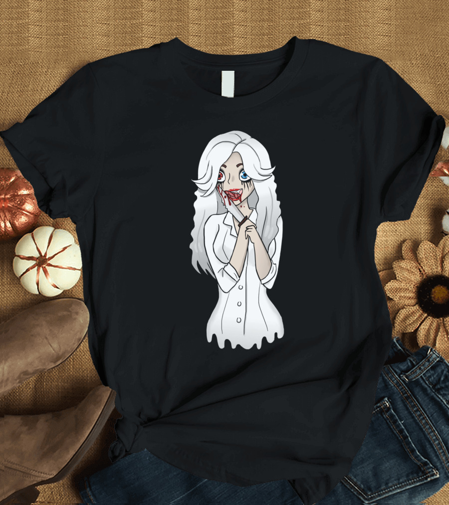 Child Of Malkav Alicia Beaufort Anime-Style Art with Blood and Dual Eye Colors T-Shirt