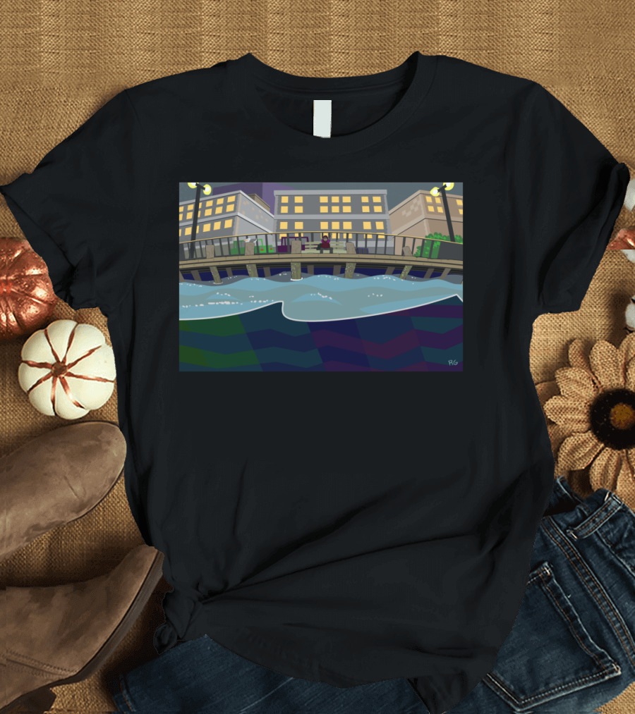 HarbourSide Ambience Over Bridge and Water Scene T-Shirt