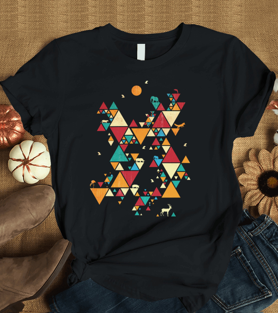 Geometric Wildlife Triangles Nature Scene T-Shirt