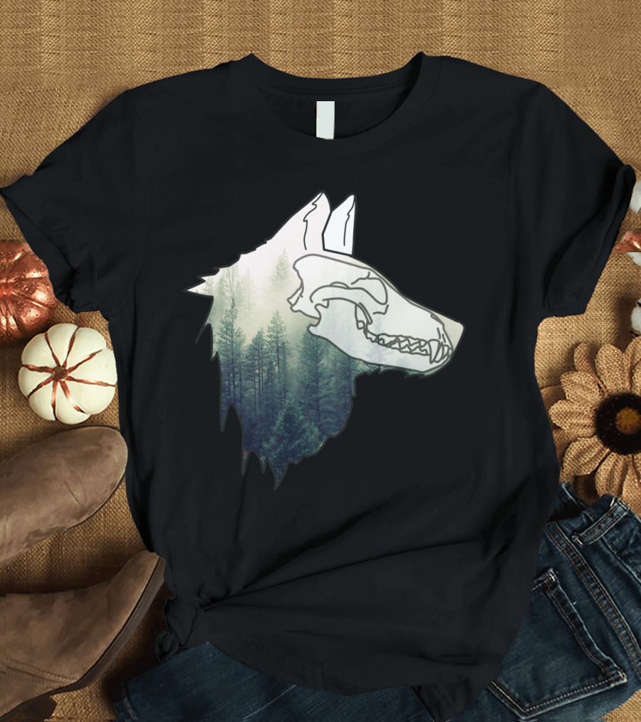 Mystic Animal Forest American Native Wolf Mystic Skull Forest Wolf T-Shirt