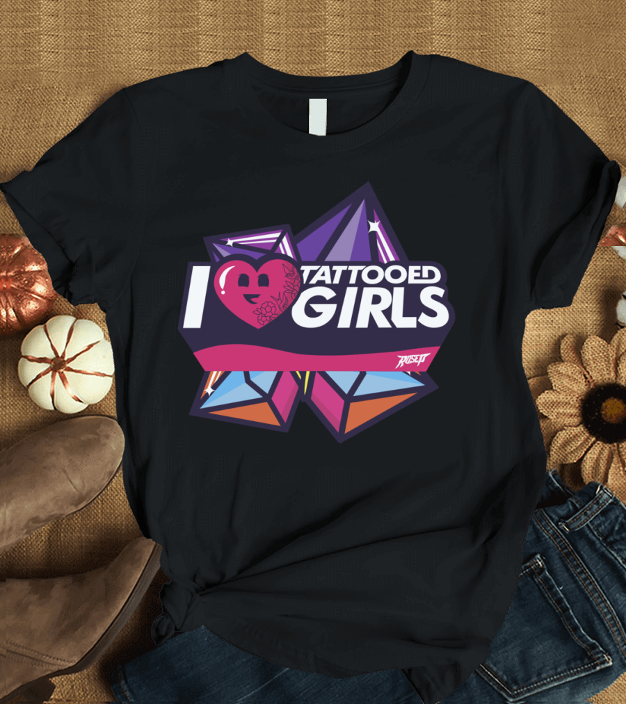 I Love Tattooed Girls ROSEP Geometric Heart T-Shirt