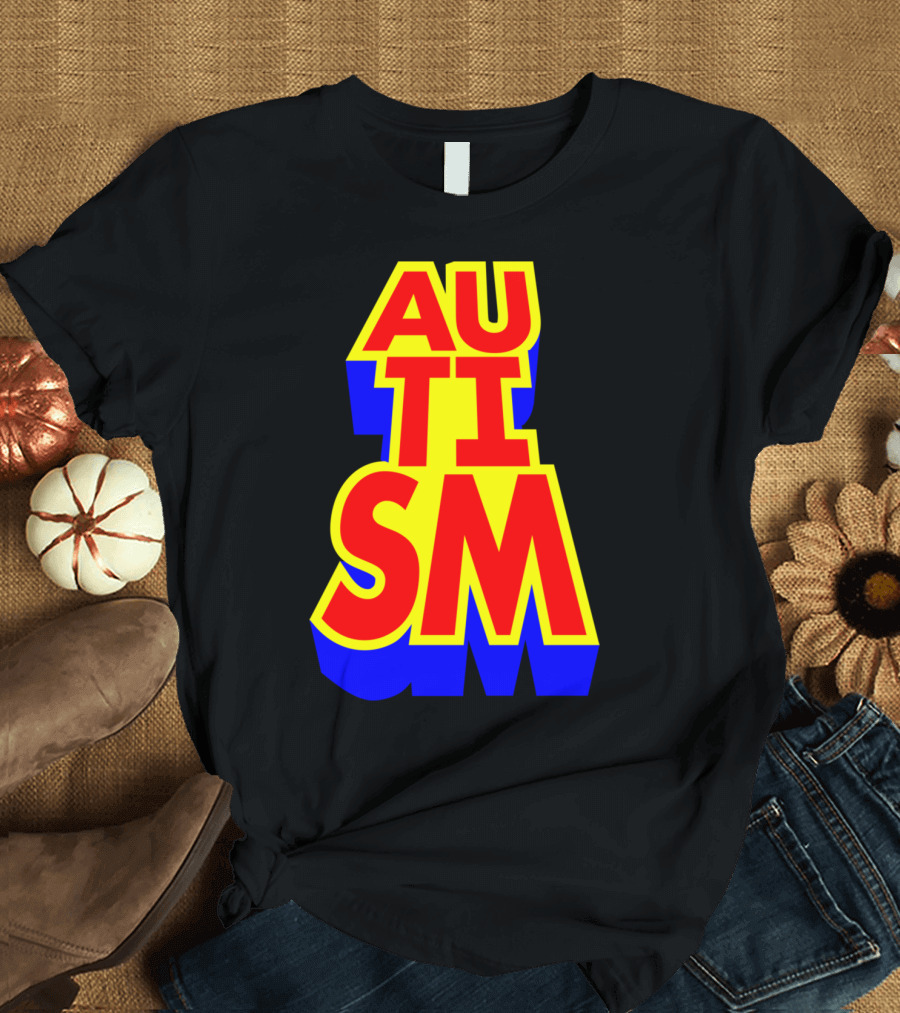 AUTISM Bold Red Yellow Blue Block Letters T-Shirt