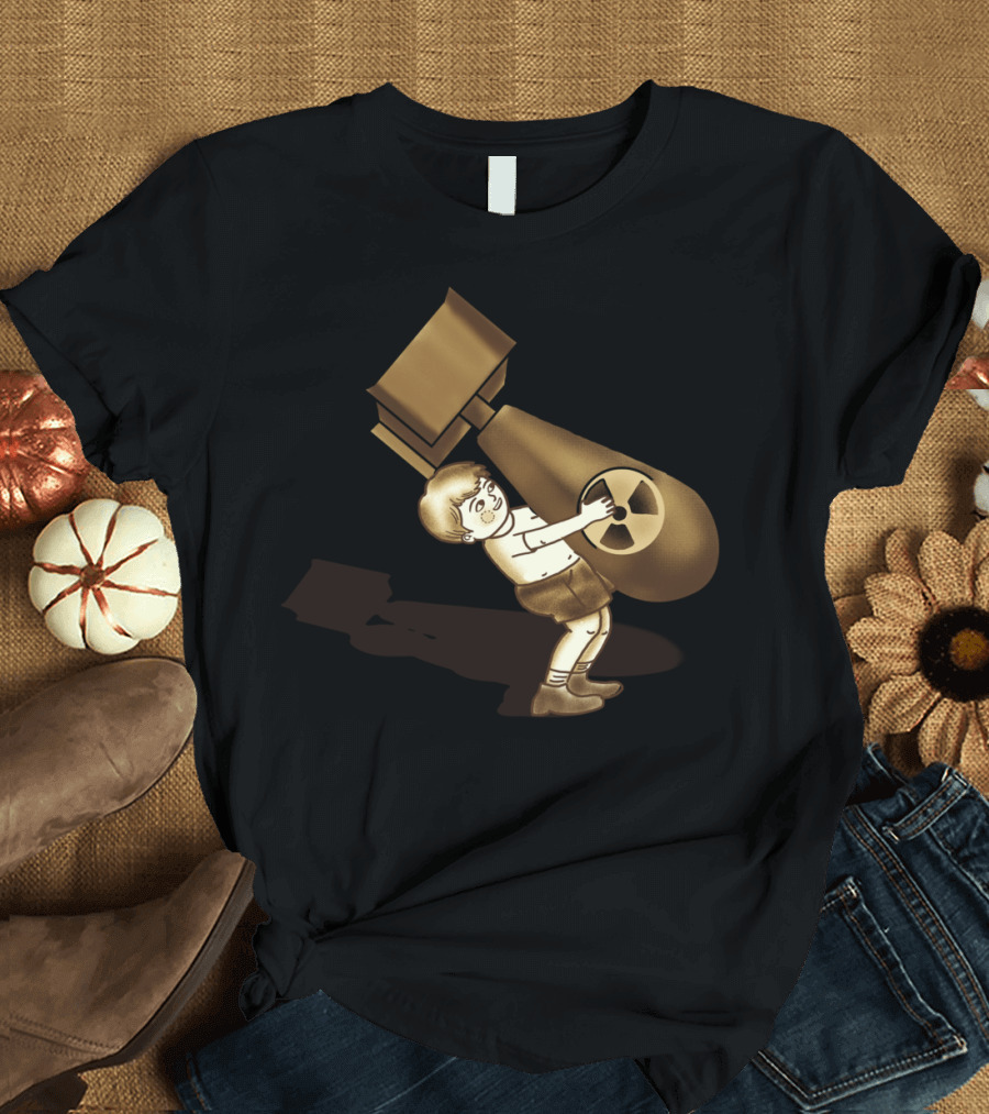 Childs Play Bencheckl Vintage Cartoon Boy Carrying Atomic Bomb T-Shirt