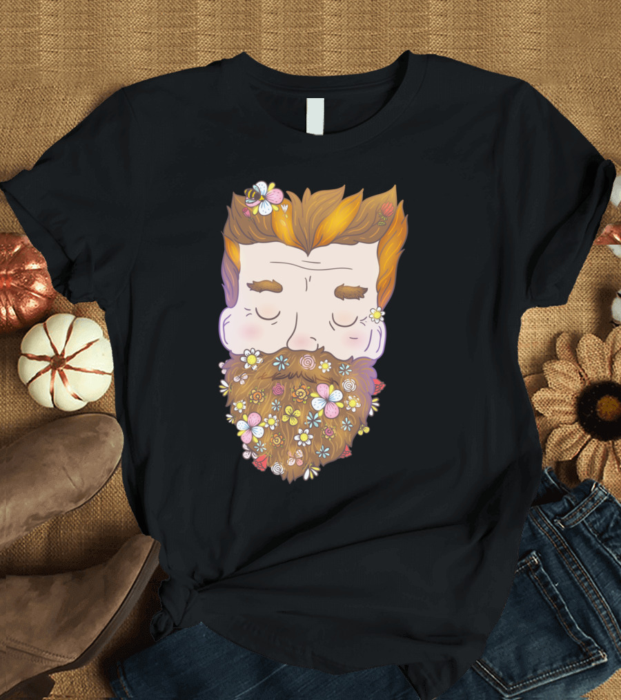 Flower Beard Orange Hair Floral Face T-Shirt