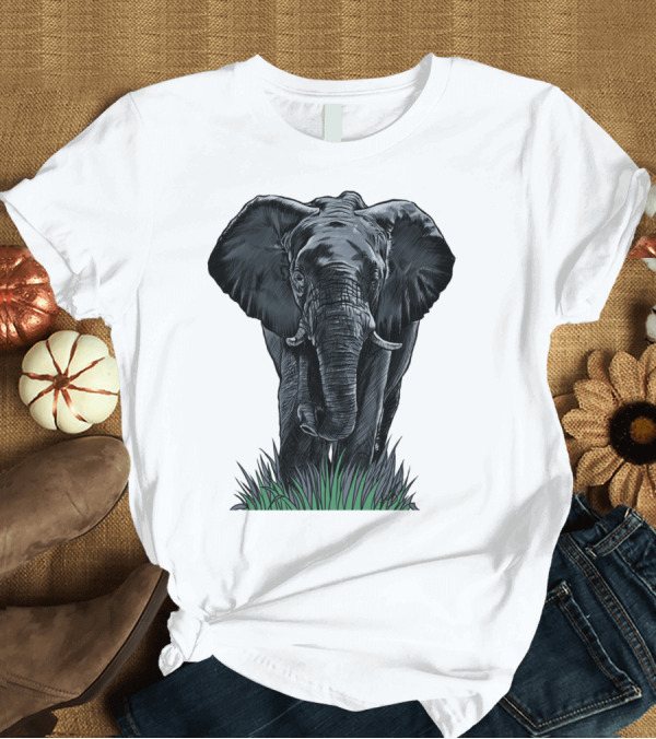 T-Shirt: Elephant Line Art Majestic Wildlife Sketch in Grass T-Shirt Elephant Line Art Majestic Wildlife Sketch in Grass T-Shirt