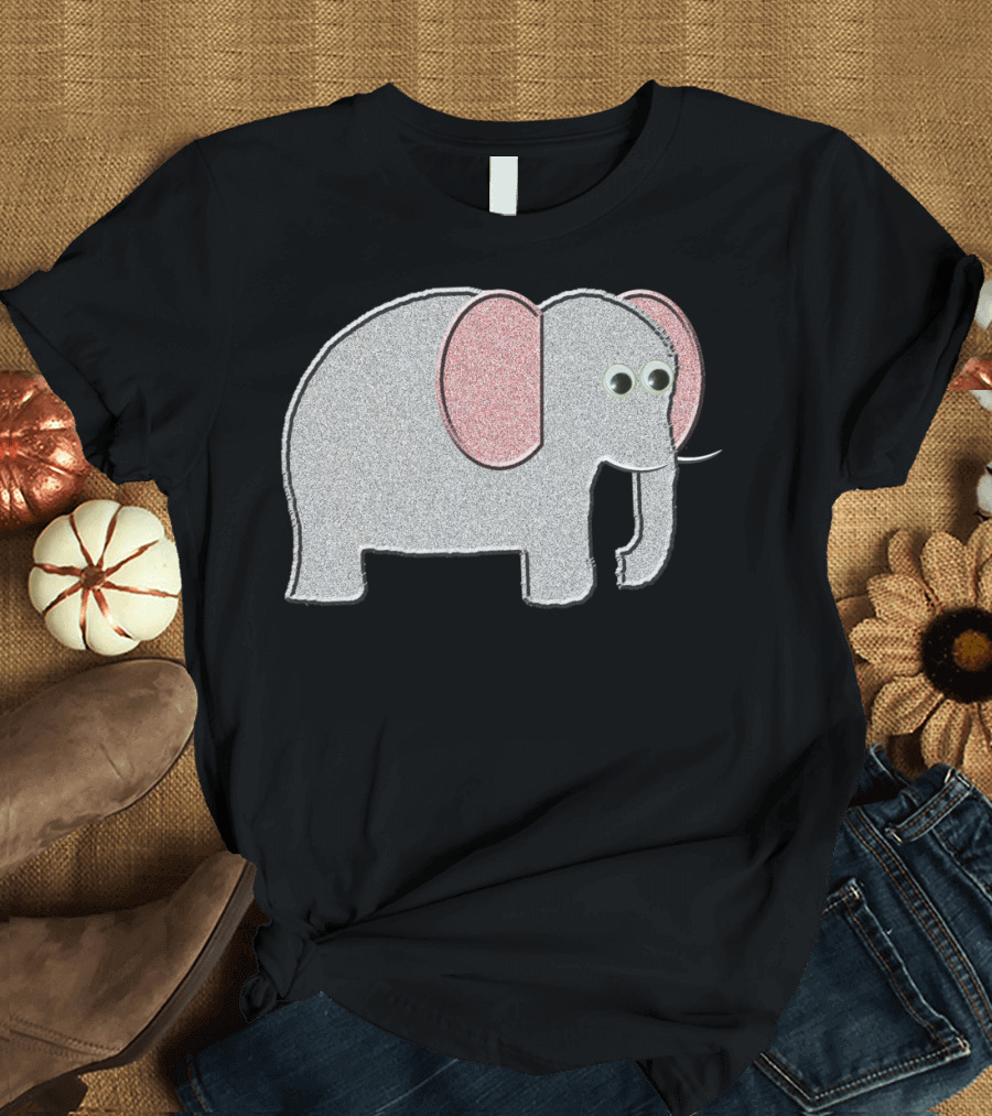 Elephant Sticke Glittery Cartoon Elephant with Googly Eyes T-Shirt