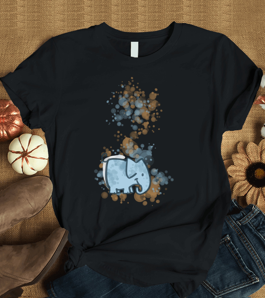 Elephant with Blue and Brown Bubble Accents T-Shirt