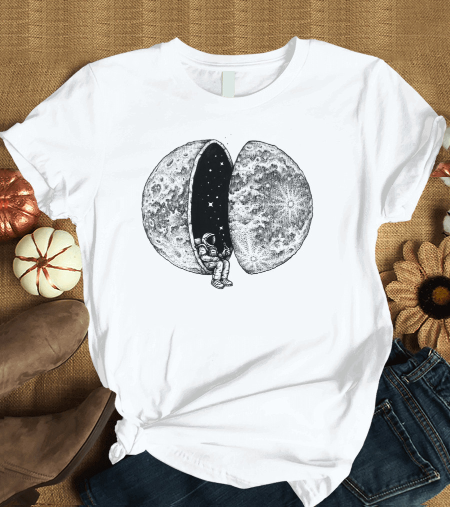 Chilling Astronaut Sitting Inside a Cosmic Citrus Fruit in Space T-Shirt