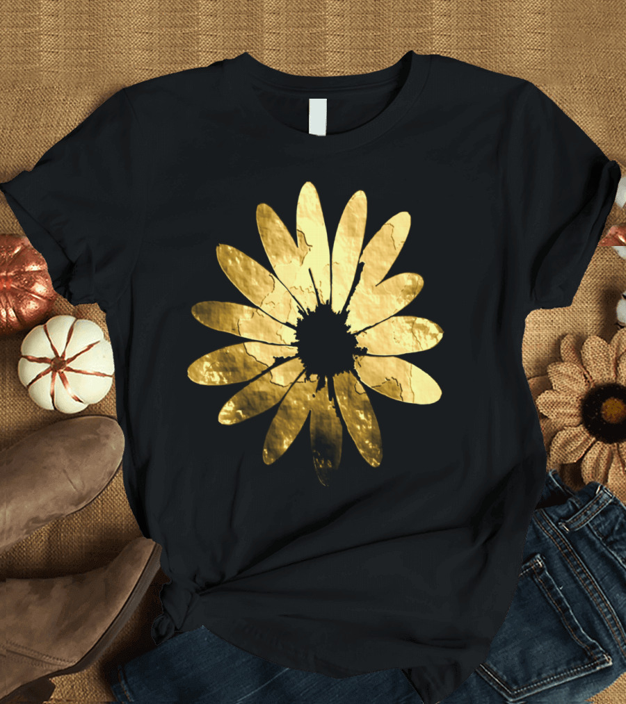 Flower In Gold Metallic Look T-Shirt