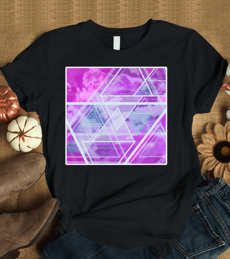 Triangle Square Geometrical Clouds in Pink and Purple Sky T-Shirt