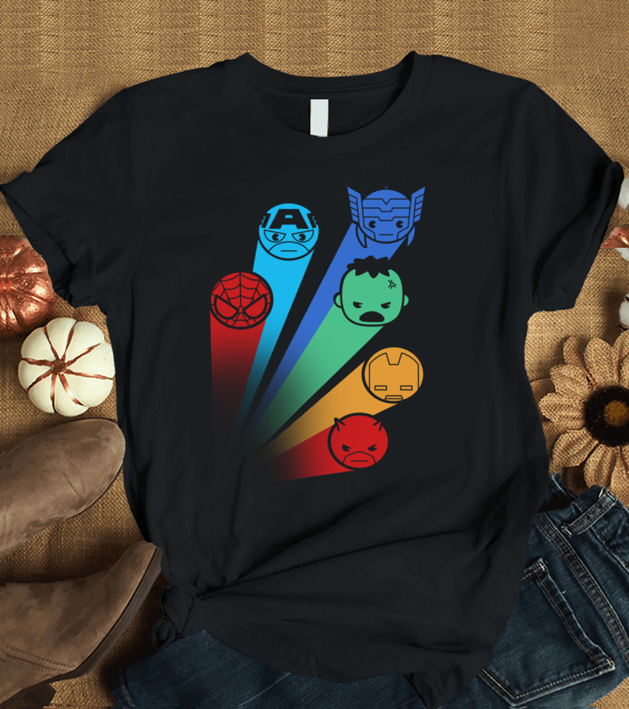 Avengers Cartoon Superhero Faces with Signals T-Shirt