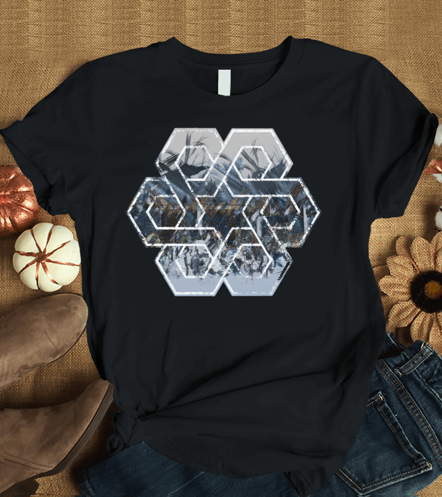 Geometric Star Winter Landscape Hexagon T-Shirt