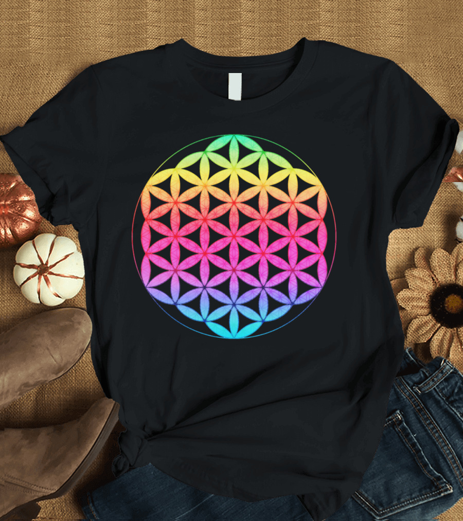 Flower of Life Geometric Rainbow Circle T-Shirt