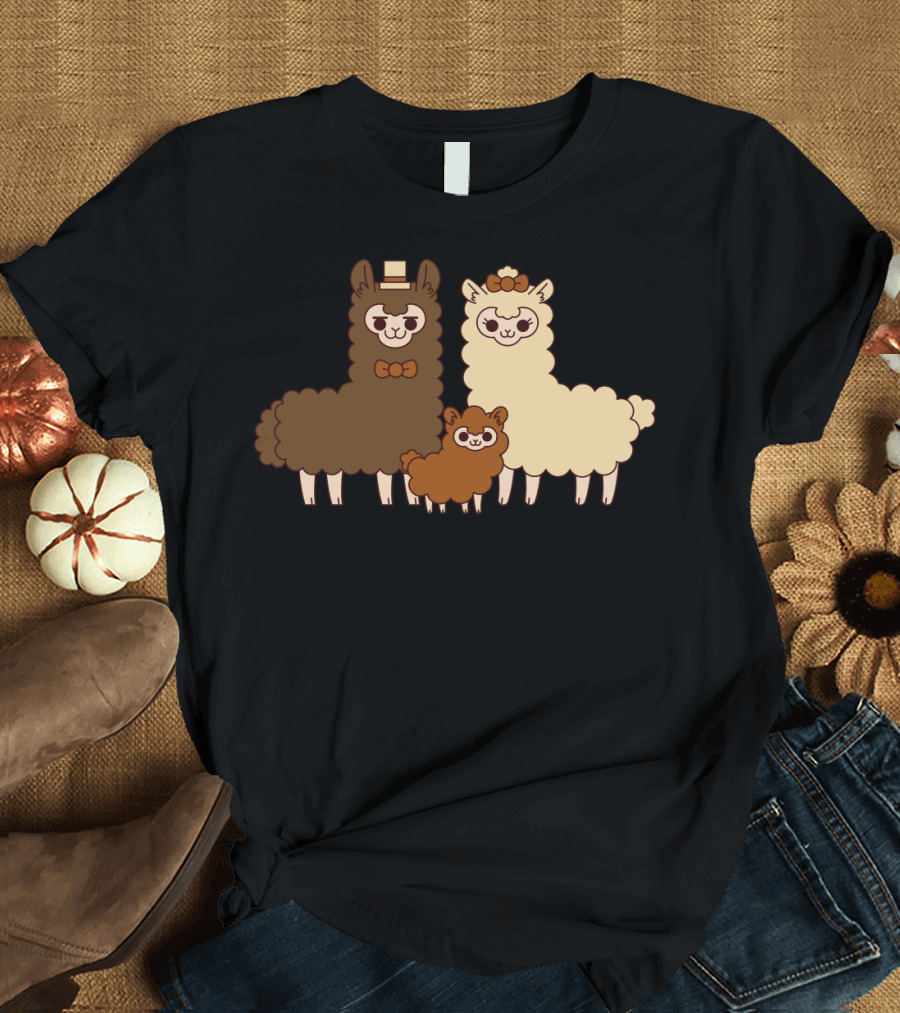 Chocolate Alpaca Family Cute Cartoon Trio T-Shirt
