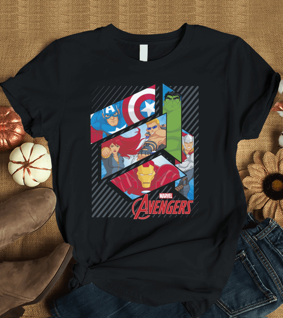 Marvel Avengers Iconic Heroes Panels Captain America Iron Man Hulk Thor T-Shirt