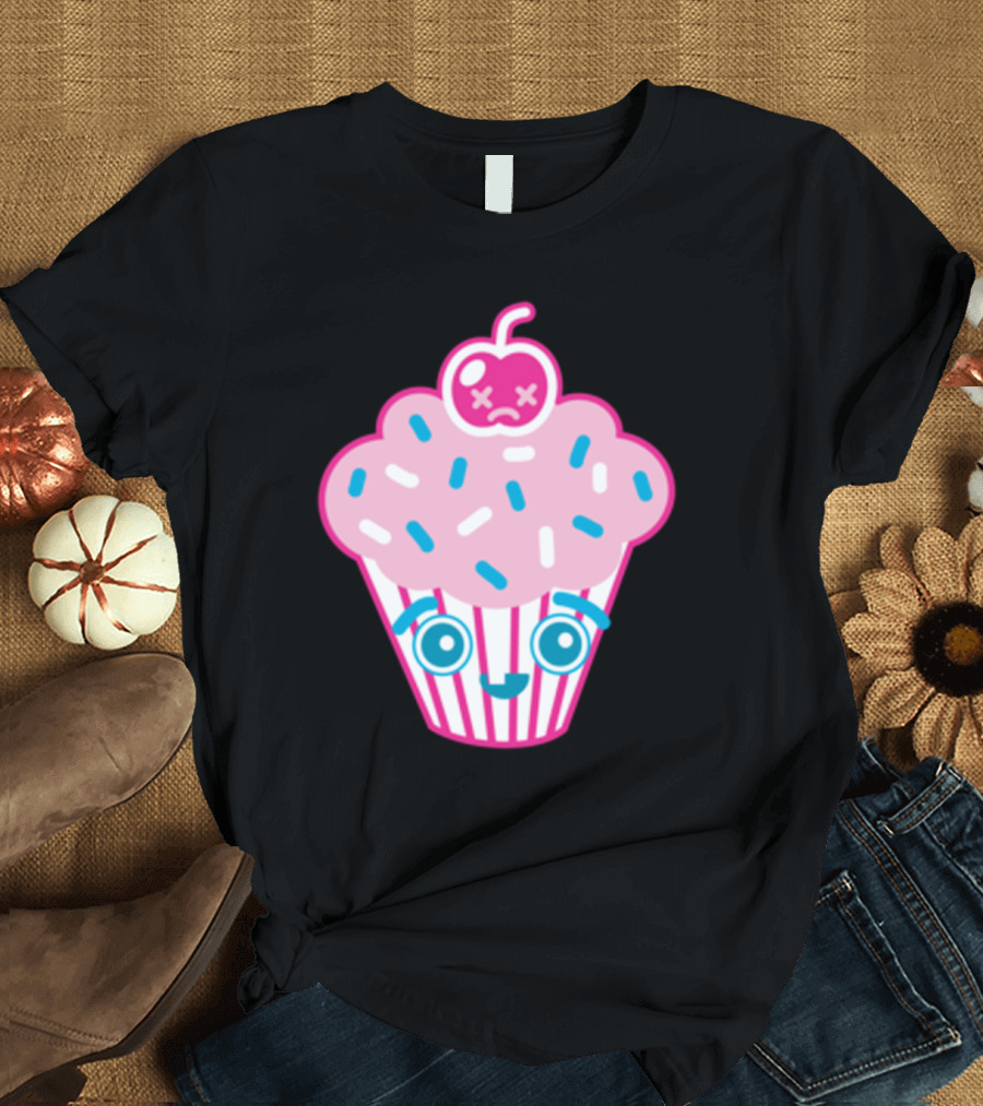 Cuppers McCakeface Cupcake with Cherry Emoji Face T-Shirt