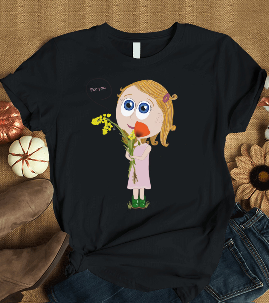Flowers For You Girl With Bouquet T-Shirt
