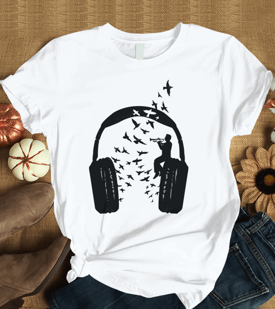 Headphone Trumpet Birds Music Fusion T-Shirt