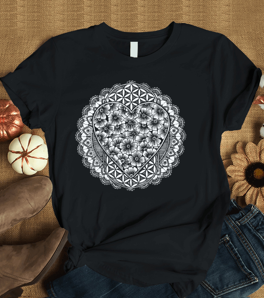Flowers of Life Mandala Heart T-Shirt