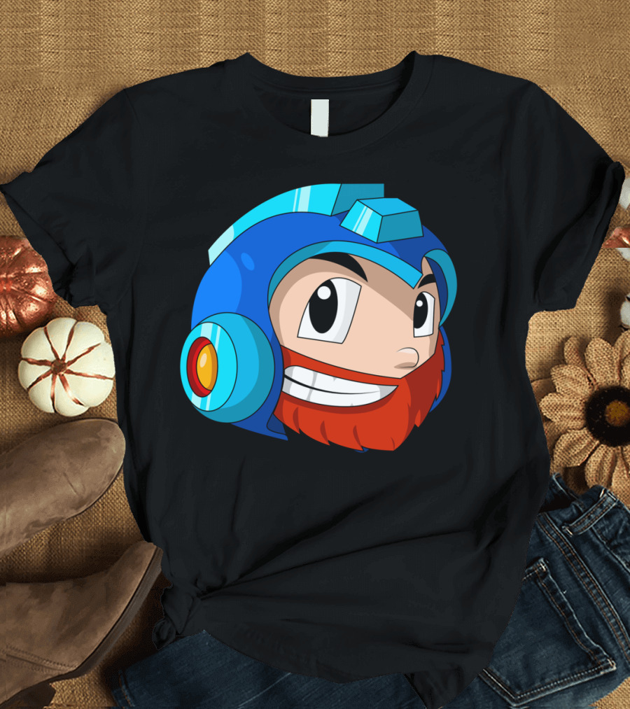 Scarfino Mega Man Inspired Bearded Helmet Cartoon T-Shirt