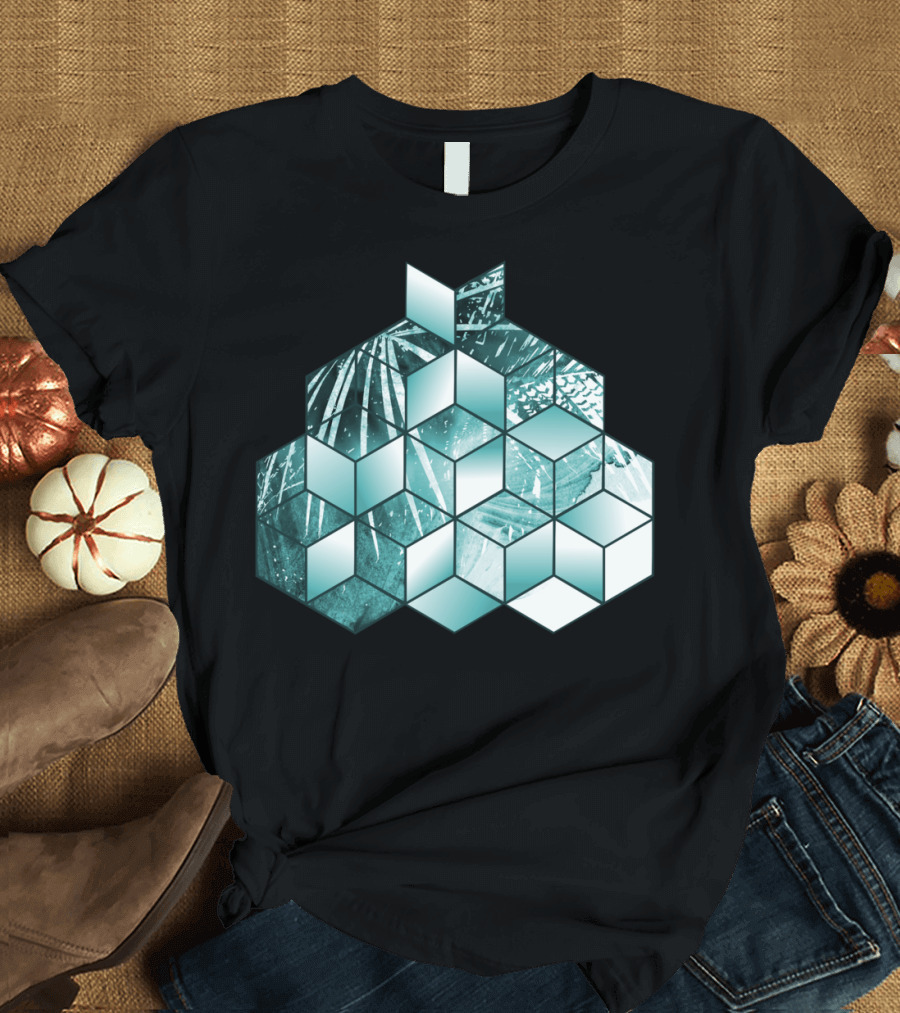 Tropical Palm Leaves Cubic Effect T-Shirt