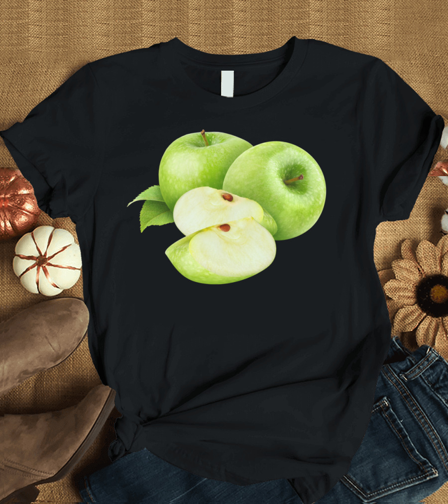 Cut Green Apples with Leaves T-Shirt