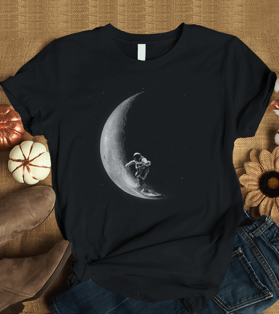 Science Is Not Boring Astronaut Surfing Crescent Moon T-Shirt