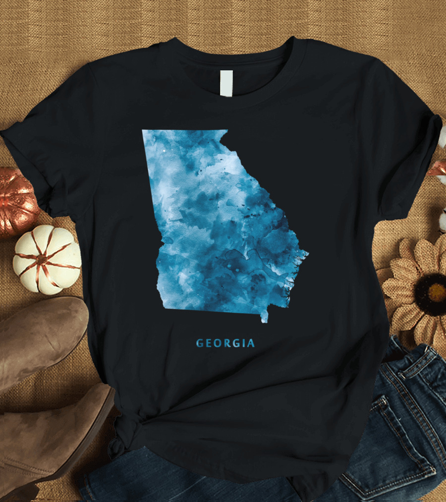 Georgia Watercolor Map Design Teal Blue T-Shirt