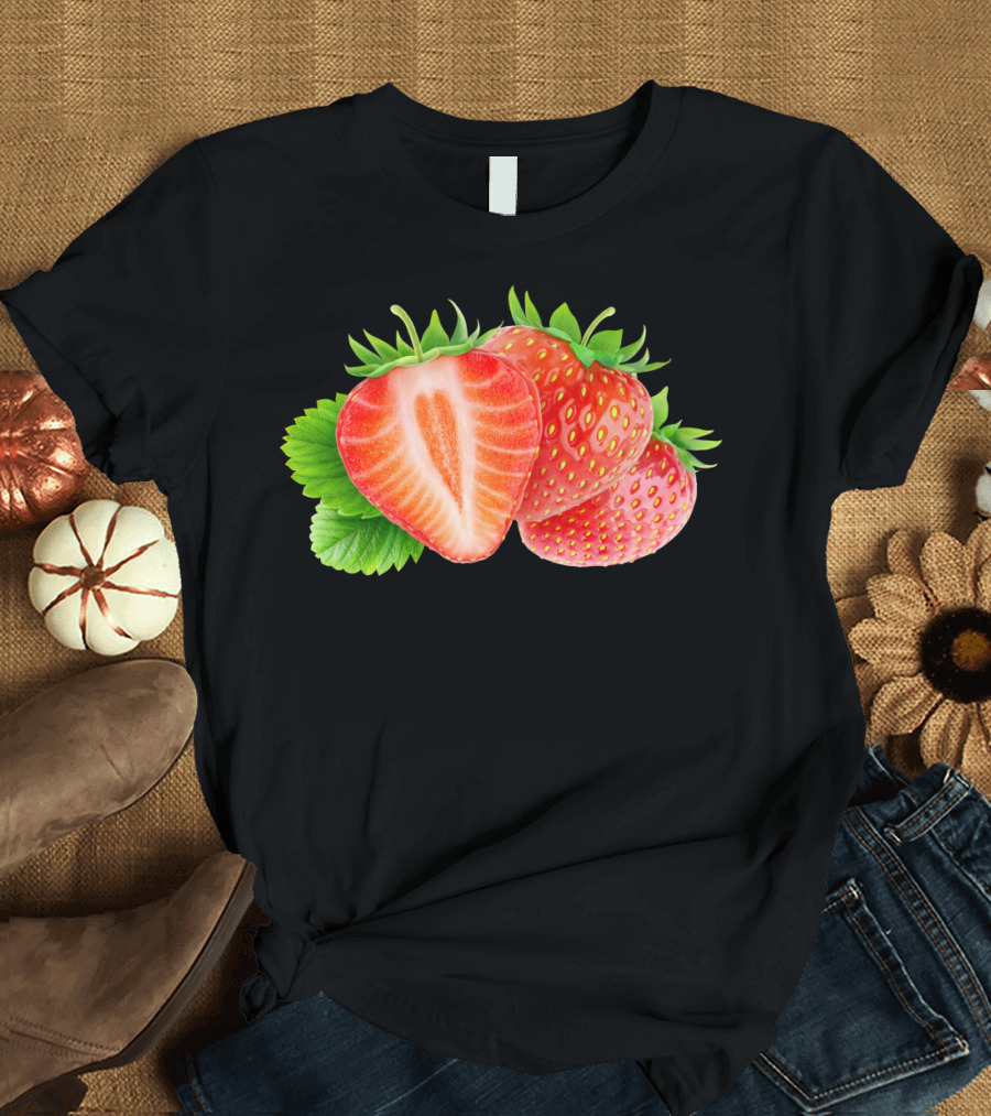 Cut Fresh Strawberries with Leaves T-Shirt