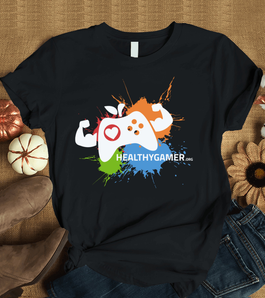 Healthy Gamer 1st Edition Female Tank With Controller and Colorful Paint Splashes T-Shirt