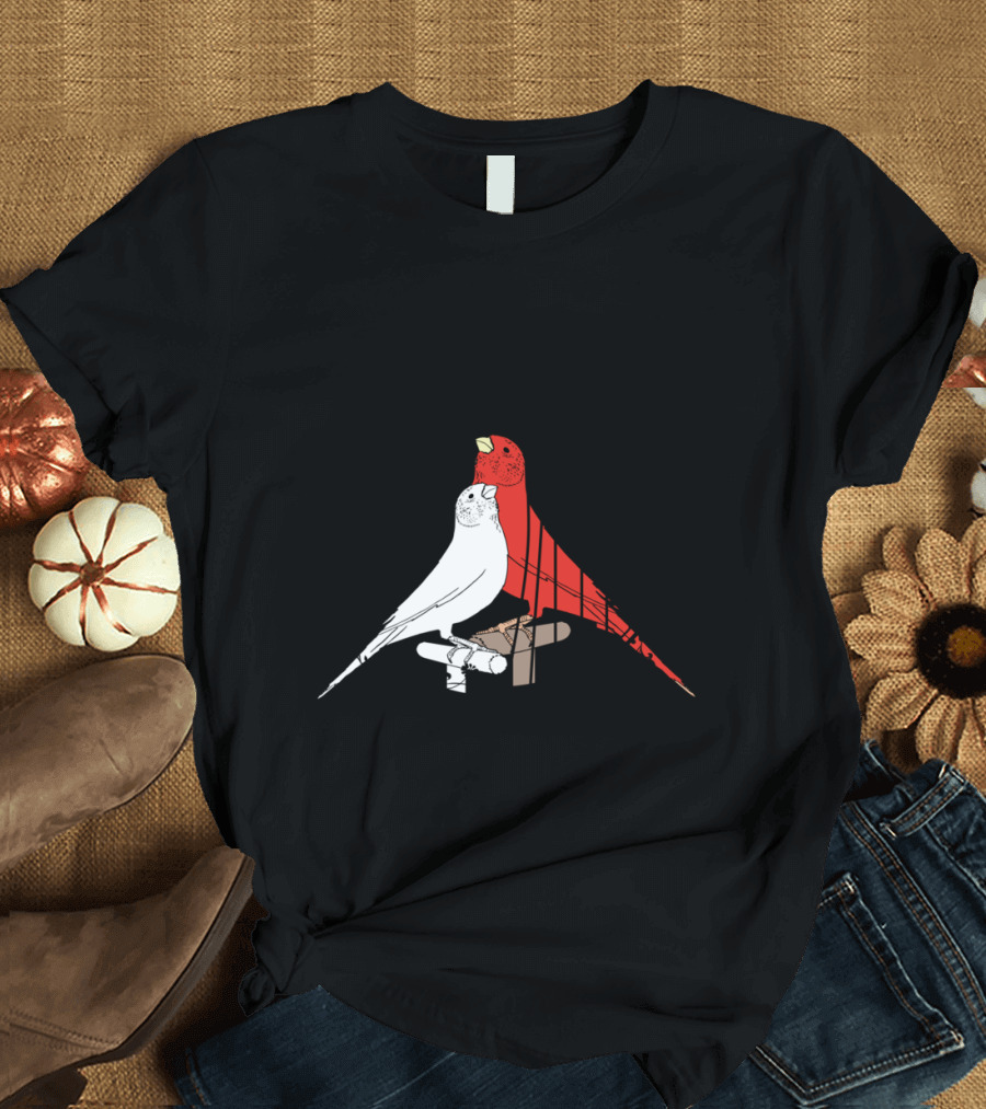 Lovebirds in Cage with Nice Colored Cute Birds in Spring T-Shirt
