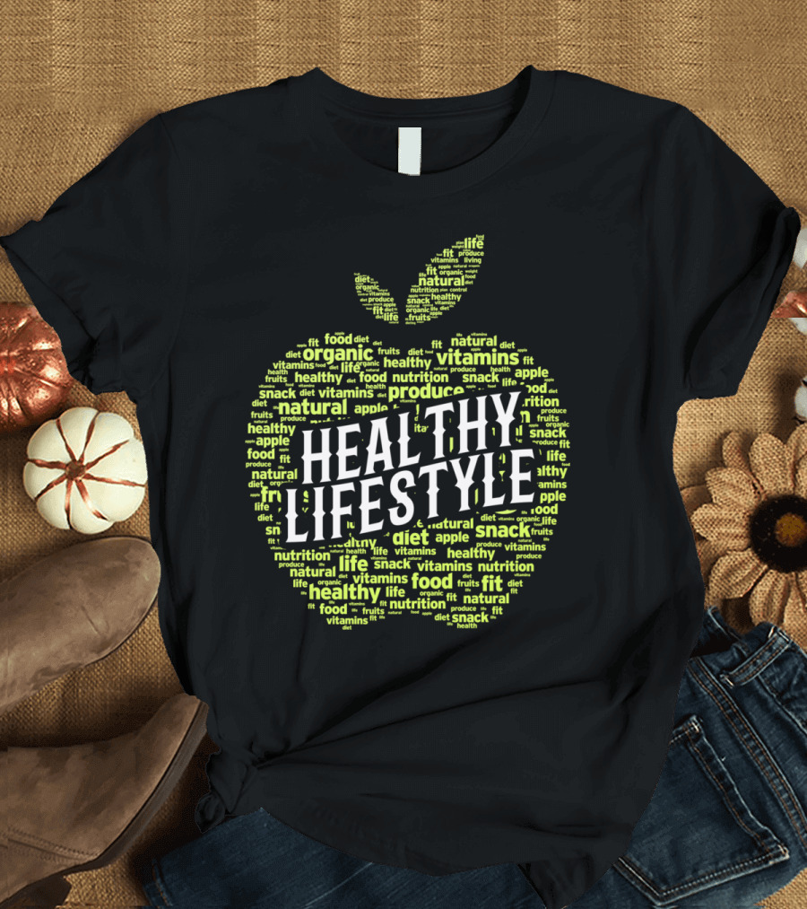 Healthy Lifestyle Organic Natural Nutrition Apple with Vitamins and Produce T-Shirt