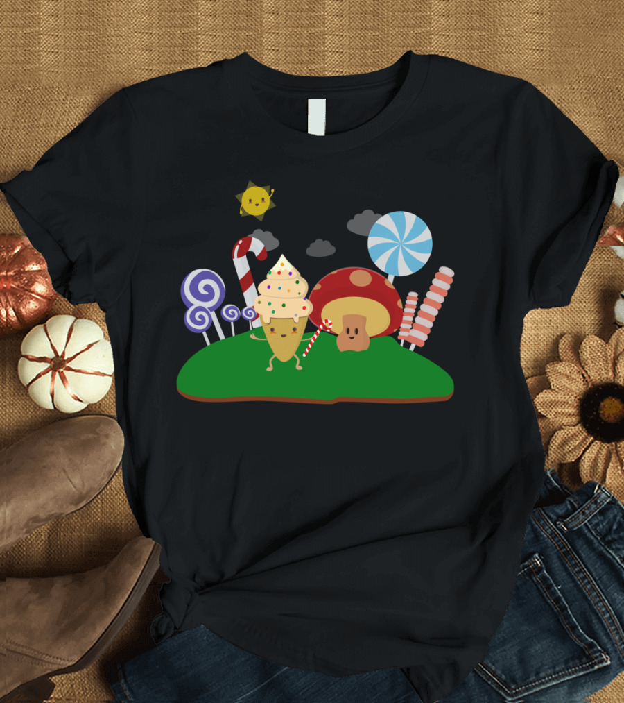 Cute And Adorable Food Ice Cream Cone Mushroom Candy Land T-Shirt