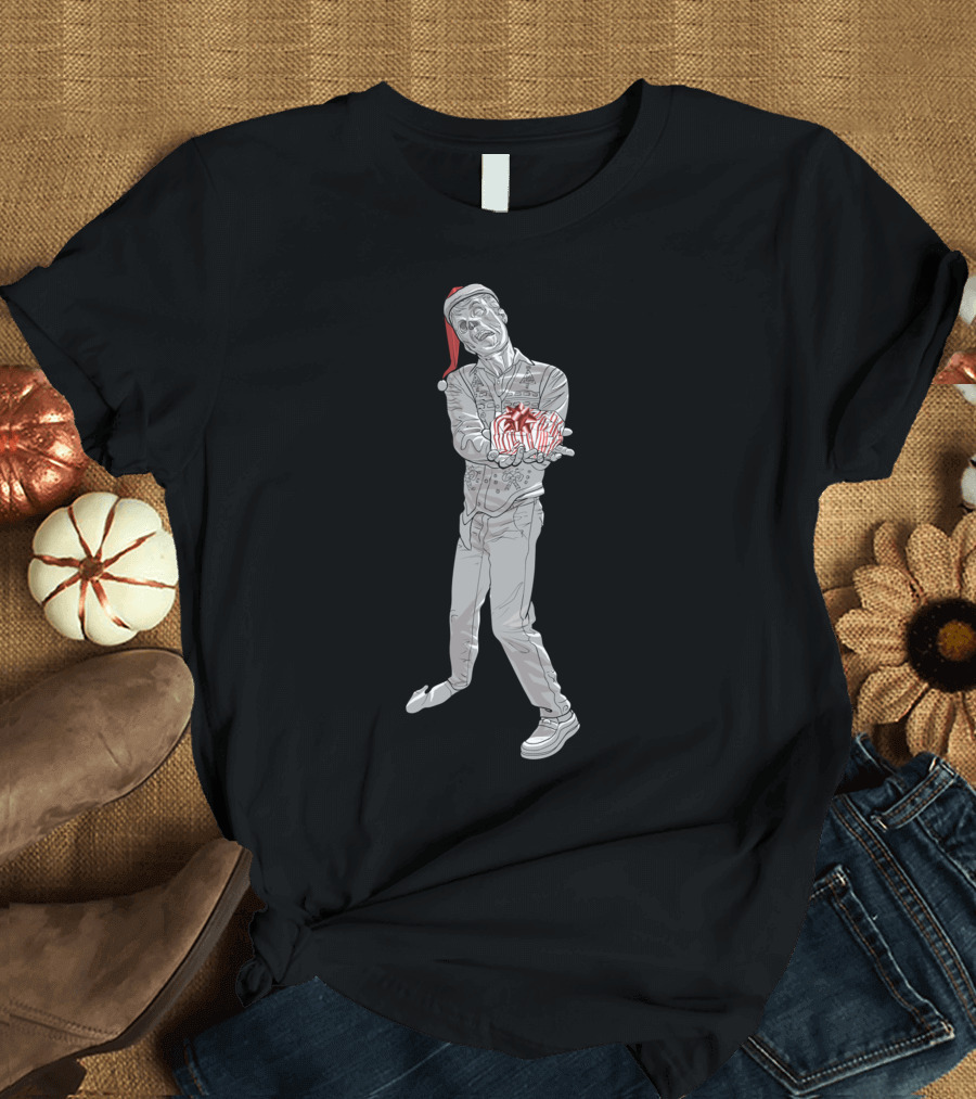 Christmas Zombie Santa Hat Holding Present in T-Shirt