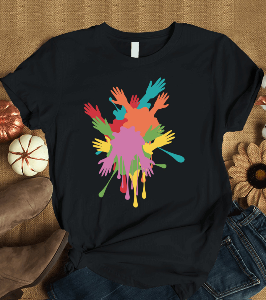 Colorful Gestures Vibrant Overlapping Hands Multicolor Burst T-Shirt