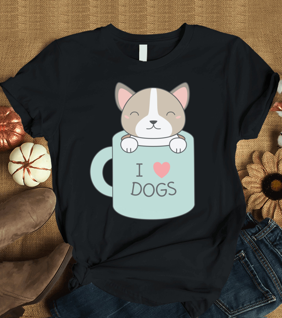 Kawaii I Love Dogs Cute Puppy in Mug T-Shirt