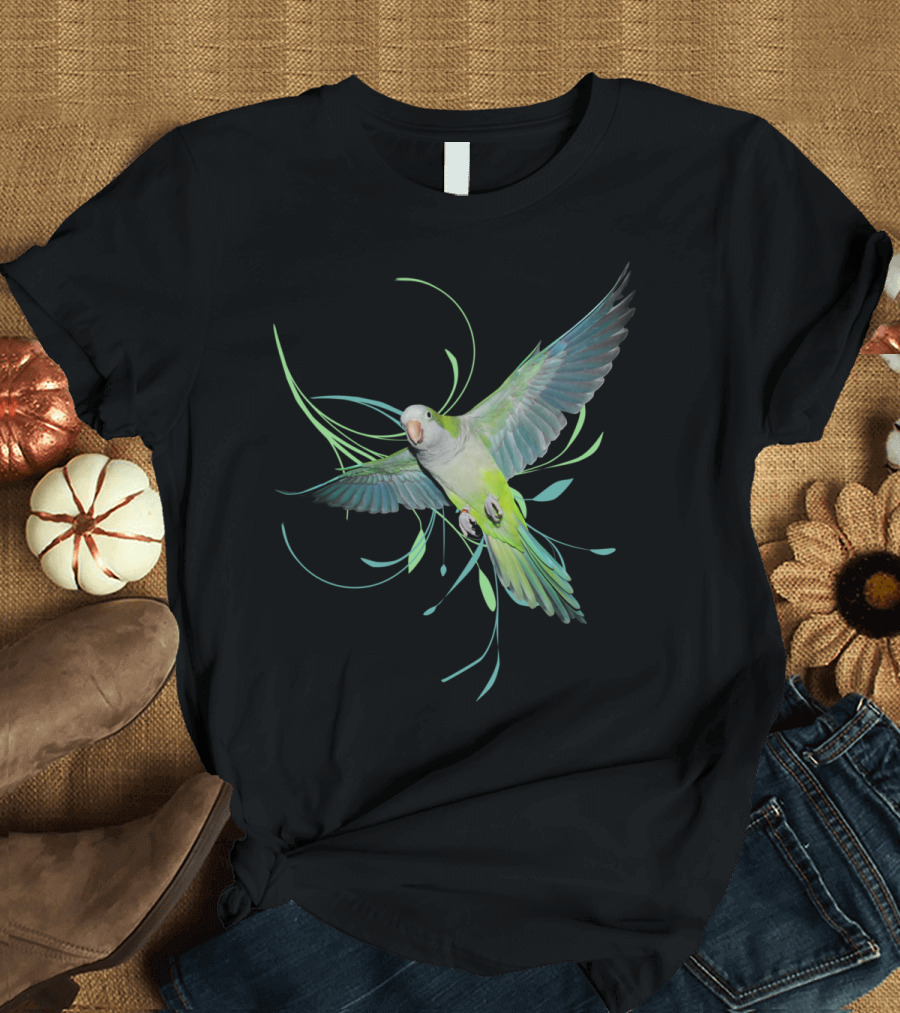 Flying Parrot with Green and Blue Feathers T-Shirt