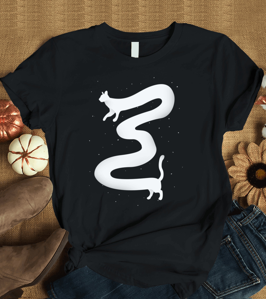 Follow The White Cat Through the Starry Path T-Shirt