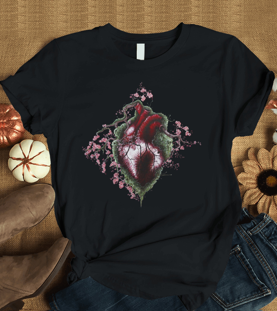 Heart With Cherry Blossoms Surrounded By Vines And Branches T-Shirt